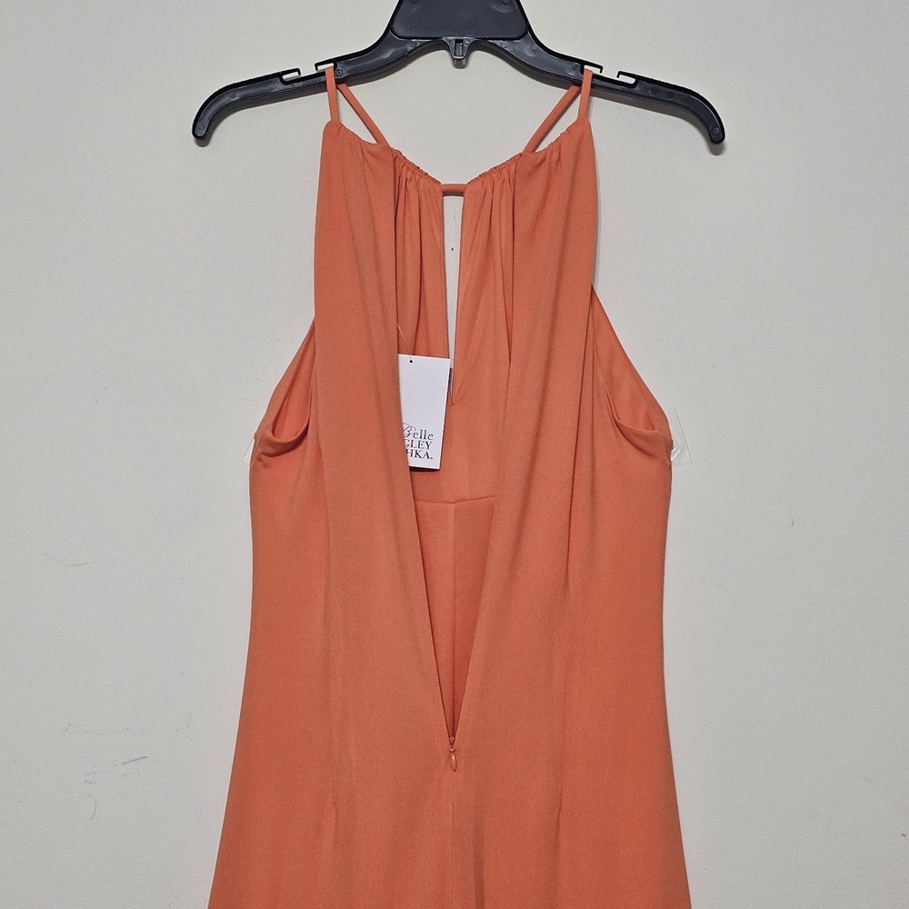 Badgley Mischka Dress Size 0 Fit X Orange Halter Ruched Sleeveless Long Maxi 350 - Picture 13 of 16